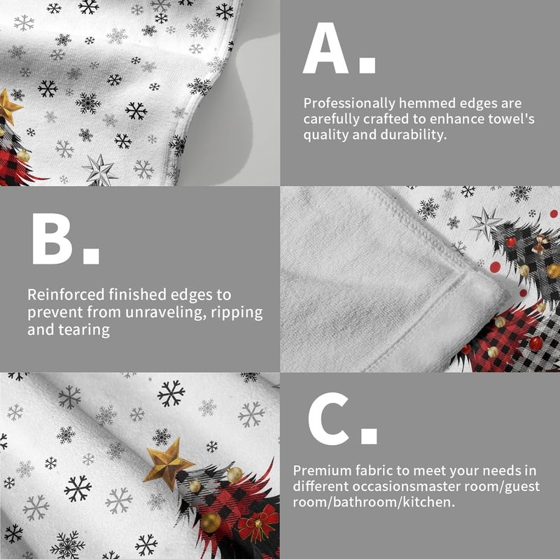 Granbey Merry Christma Hand Towels Set of 2 Xmas Trees Snowflake Decorative Towel Winter Red Buffalo Plaid Thin Bath Kitchen Tea Dish Holiday Washcloths for Bathroom Spa Gym - Image 5